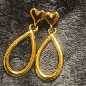 Gold Teardrop Heart Drop Earrings - Women Jewelry